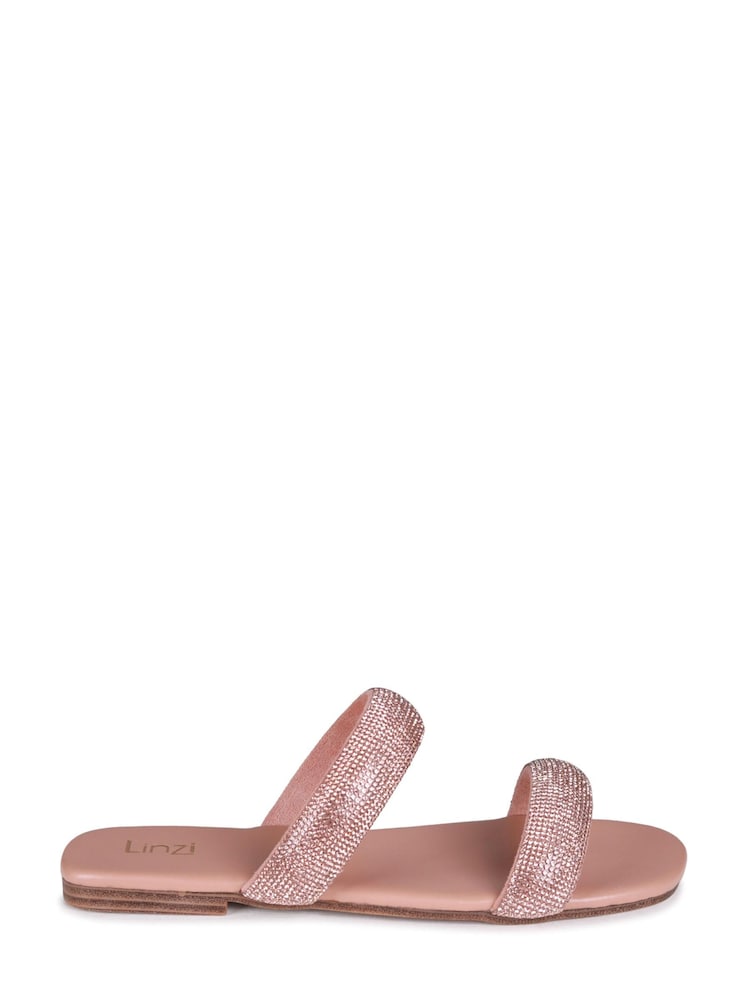 Linzi Rose Gold Tierra Embellished Two Strap Flat Sandal - Image 2 of 4