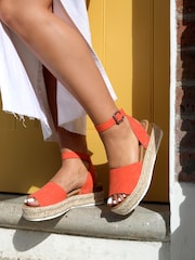 Orange - Linzi Luna Zweiteilige Sandalen aus Nubukleder mit Plateau-Keilabsatz im Espadrille-Stil - Bild 1 von 4