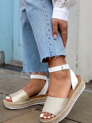 Linzi Gold Glitter Natini Two Part Espadrille Inspired Platform Wedge - Image 1 of 4