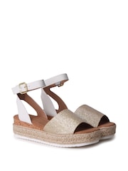 Linzi Gold Glitter Natini Two Part Espadrille Inspired Platform Wedge - Image 2 of 4