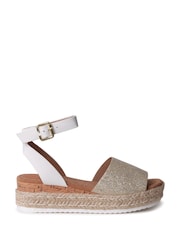Linzi Gold Glitter Natini Two Part Espadrille Inspired Platform Wedge - Image 4 of 4