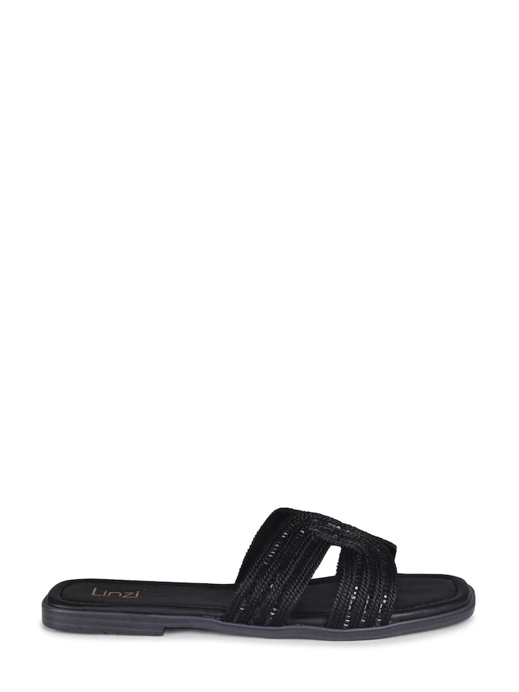 Linzi Black Nevada Flat Sandal With Embellished Front Strap - Image 2 of 4