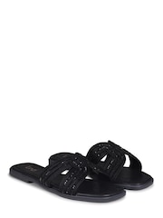 Linzi Black Nevada Flat Sandal With Embellished Front Strap - Image 3 of 4