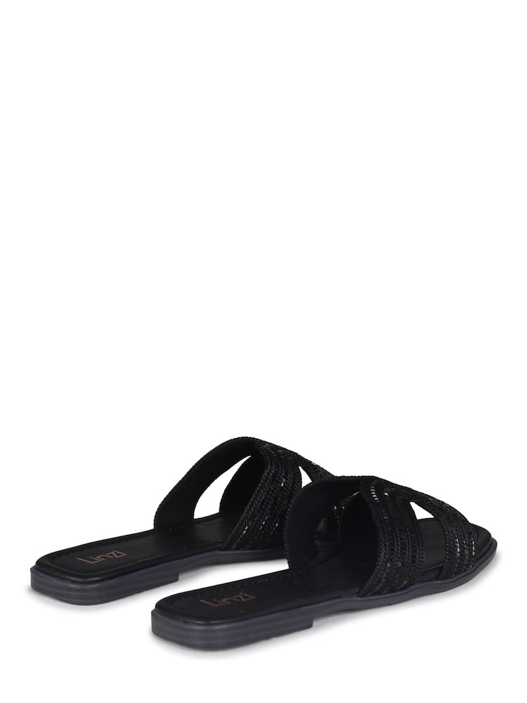 Linzi Black Nevada Flat Sandal With Embellished Front Strap - Image 4 of 4