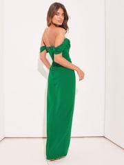 Lipsy Green Bardot Split Drape Maxi Dress - Image 2 of 4