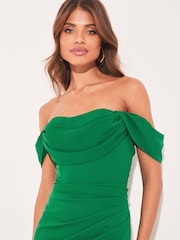 Lipsy Green Bardot Split Drape Maxi Dress - Image 4 of 4