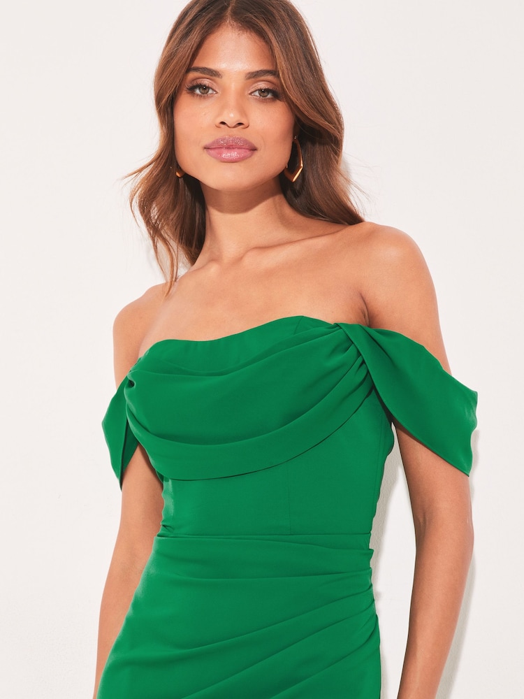 Lipsy Green Bardot Split Drape Maxi Dress - Image 4 of 4