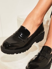 Lipsy Black Regular Fit Flat Patent Chunky Slip On Loafer - Image 3 of 5