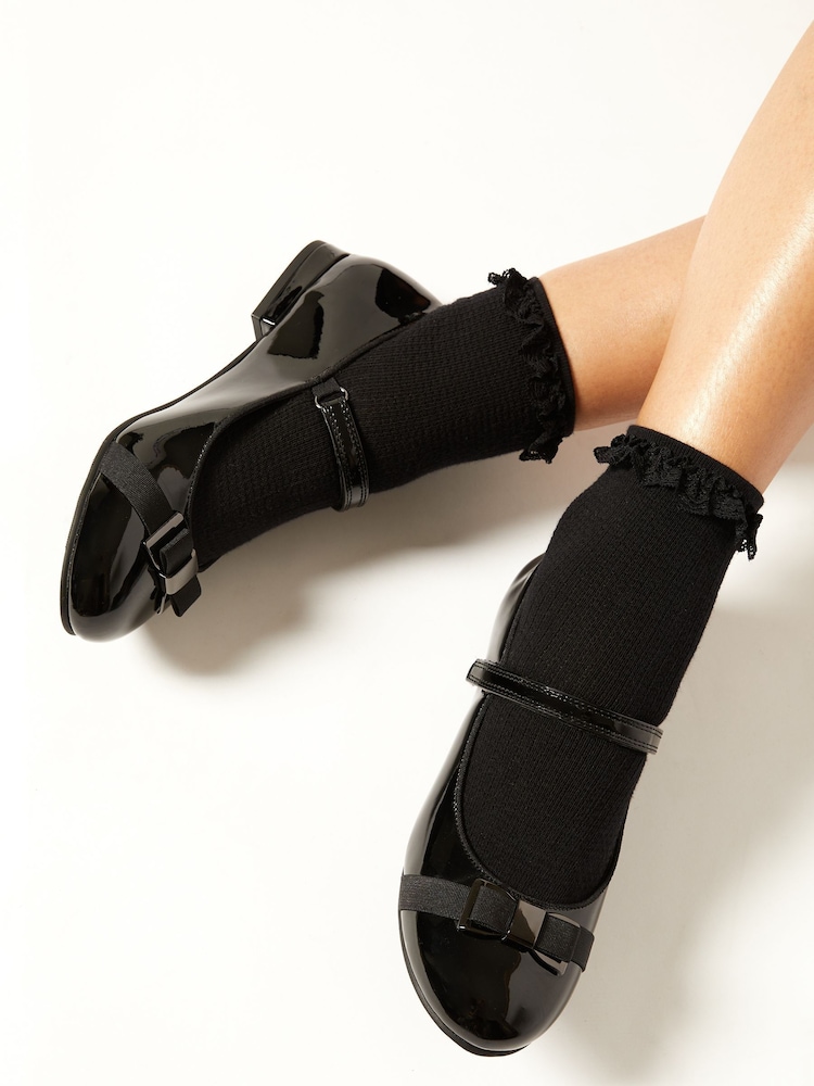 Lipsy Black Bow Heel Ballerina School Shoe - Image 2 of 7 Lipsy Black Bow Heel Ballerina School Shoe - Image 2 of 7
