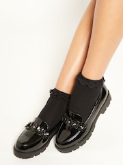 Lipsy Black Flower Slip On Loafer School Shoe - Image 1 of 7