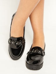 Lipsy Black Flower Slip On Loafer School Shoe - Image 2 of 7