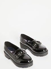 Lipsy Black Flower Slip On Loafer School Shoe - Image 5 of 7