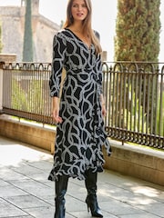 Sosandar BLACK CHAIN Ruffle Wrap Dress - Image 3 of 6