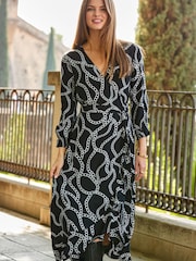 Sosandar BLACK CHAIN Ruffle Wrap Dress - Image 4 of 6