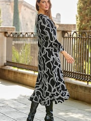 Sosandar BLACK CHAIN Ruffle Wrap Dress - Image 6 of 6
