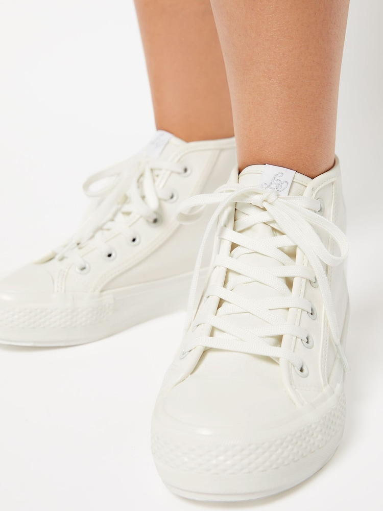 Lipsy Girl White High Top Flatform Lace Up Canvas Trainers - Image 2 of 4 Lipsy Girl White High Top Flatform Lace Up Canvas Trainers - Image 2 of 4