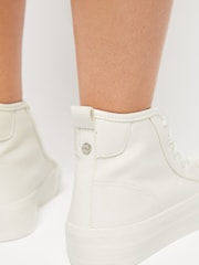 Lipsy Girl White High Top Flatform Lace Up Canvas Trainers - Image 3 of 4