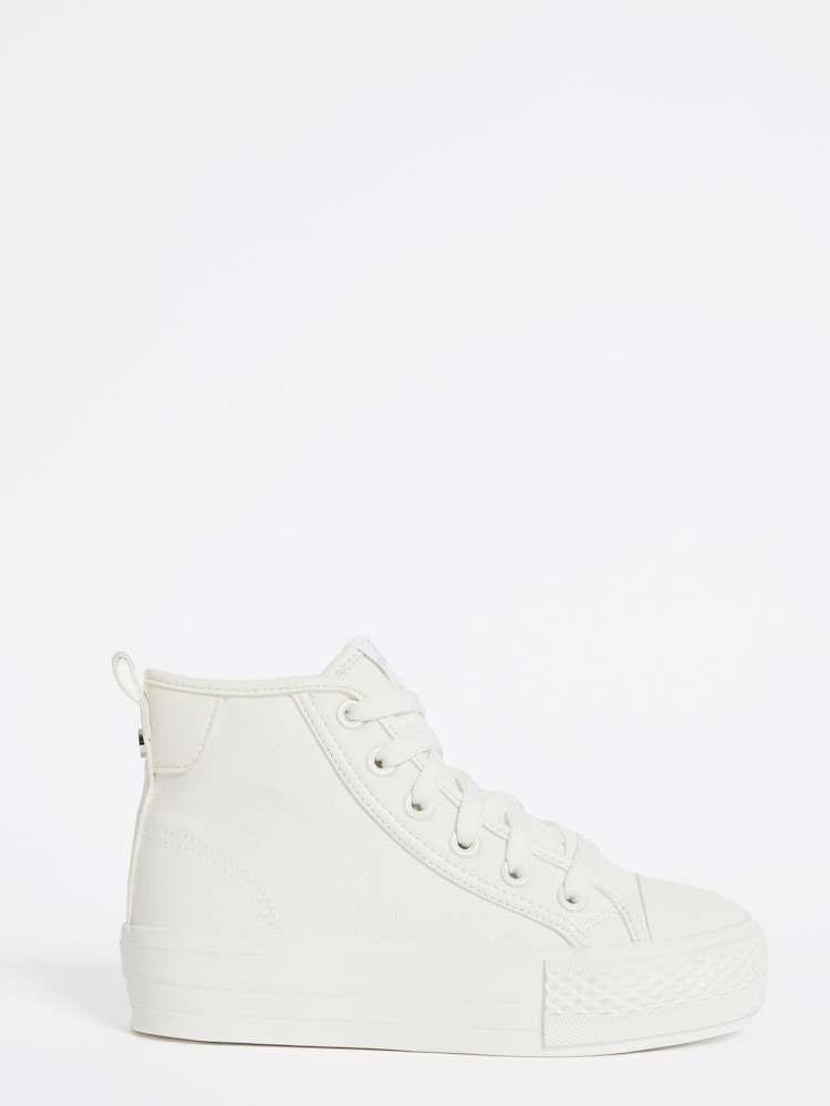 Lipsy Girl White High Top Flatform Lace Up Canvas Trainers - Image 4 of 4
