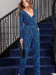 Sosandar Blue Leopard Print Jersey Jumpsuit - Image 3 of 6