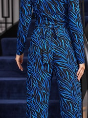 Sosandar Blue Leopard Print Jersey Jumpsuit - Image 6 of 6