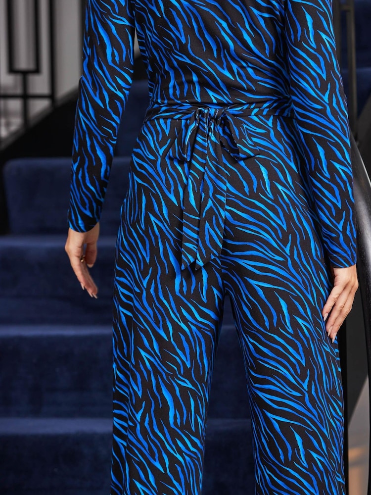 Sosandar Blue Leopard Print Jersey Jumpsuit - Image 6 of 6