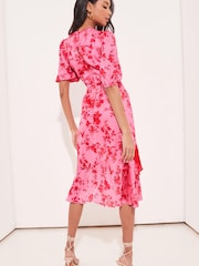 Lipsy Pink Cut Out Ruffle Puff Sleeve Midi Dress - Image 2 of 4