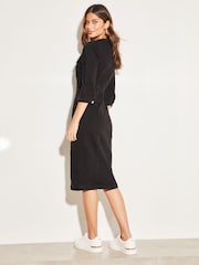 Lipsy Black Half Placket Denim Midi Dress - Image 3 of 4