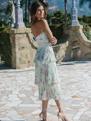 Lipsy Green Printed Halter Keyhole Tiered Midi Dress - Image 2 of 4