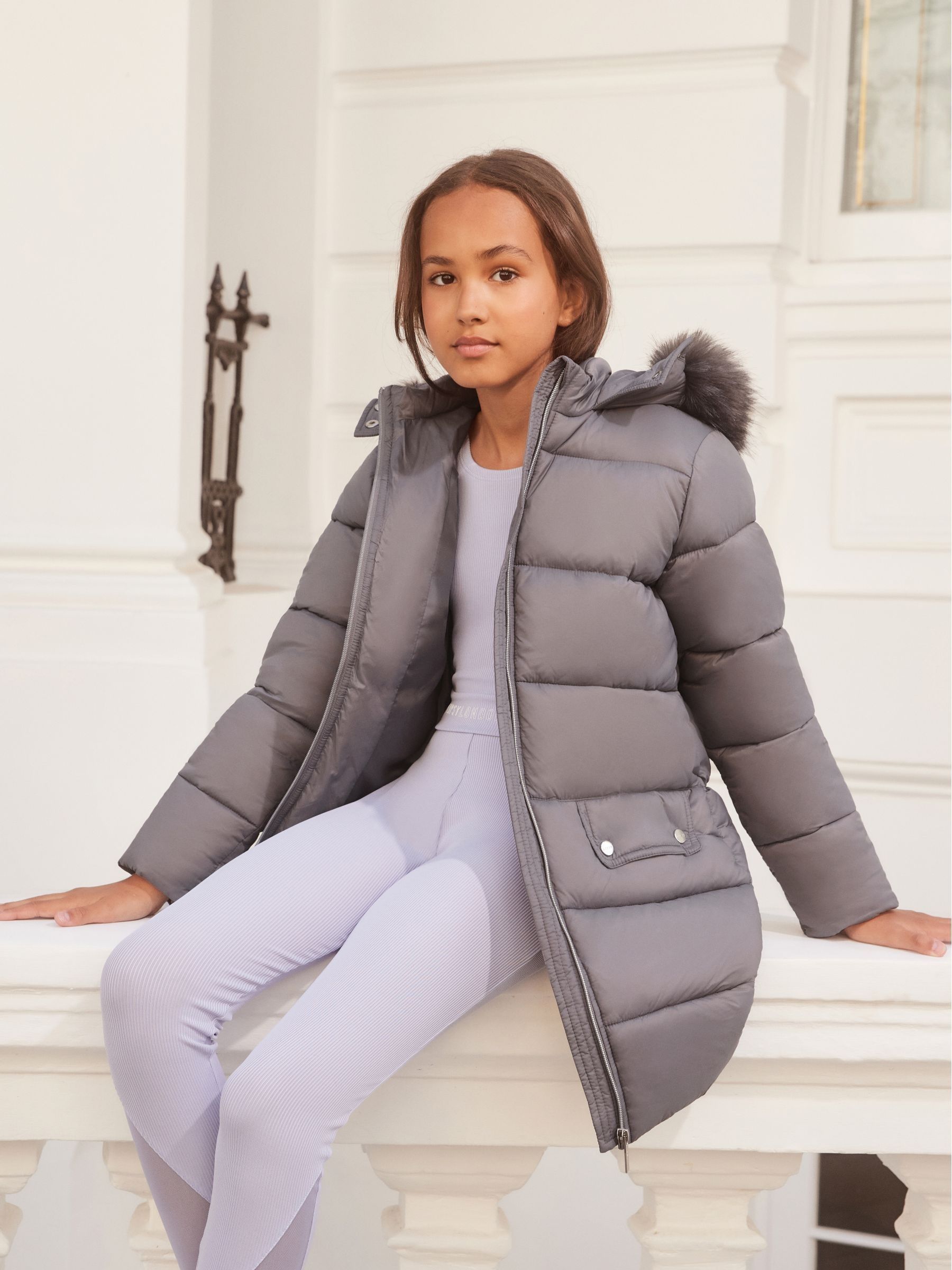 Buy Lipsy Grey Longline Duvet School Coat from Next Luxembourg