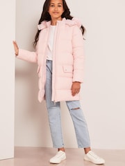 Lipsy Pink Longline Duvet School Coat - Image 2 of 4
