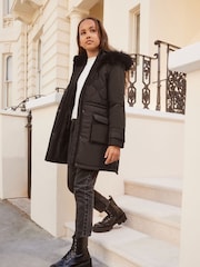 Lipsy Black Shower Resistant Padded Parka School Coat - Image 2 of 5
