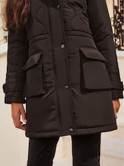 Lipsy Black Shower Resistant Padded Parka School Coat - Image 4 of 5