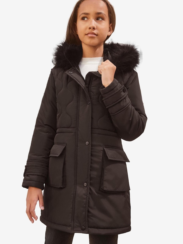 Lipsy Black Shower Resistant Padded Parka School Coat - Image 5 of 5