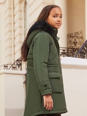 Lipsy Khaki Green Shower Resistant Padded Parka School Coat - Image 3 of 4