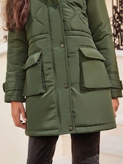 Lipsy Khaki Green Shower Resistant Padded Parka School Coat - Image 4 of 4