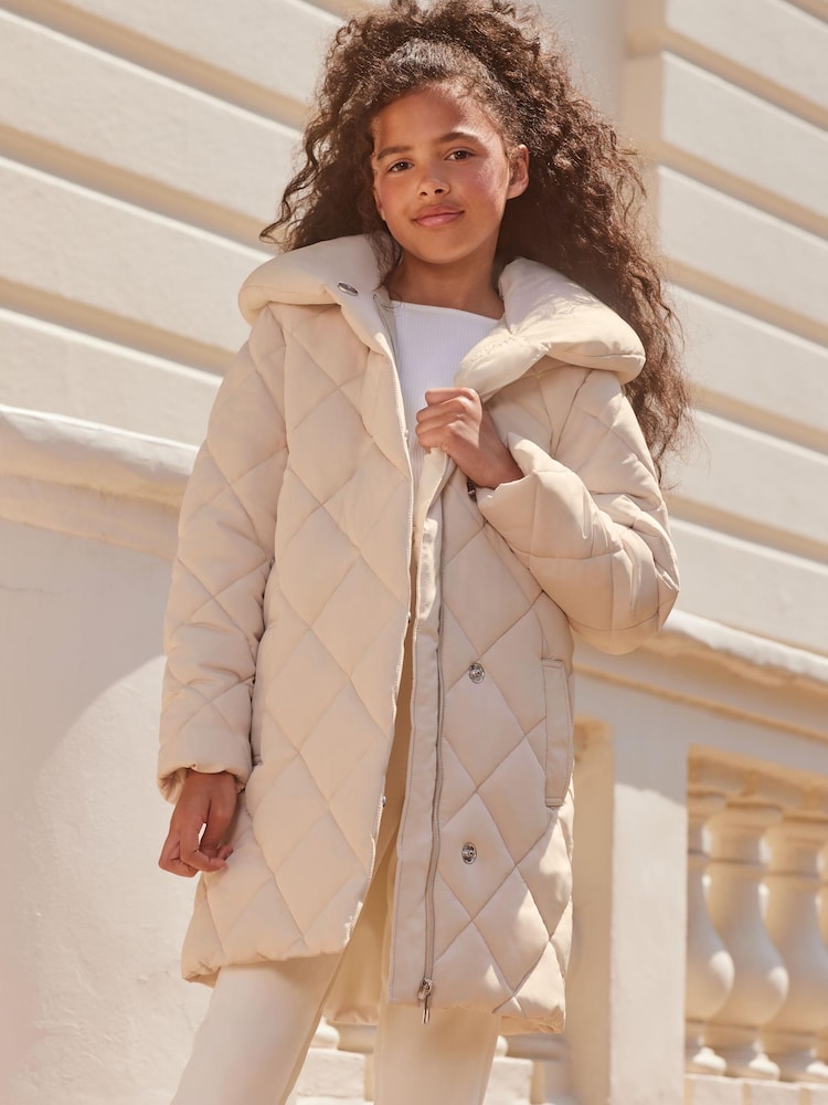 Lipsy Cream Shower Resistant Wrap Duvet Coat - Image 1 of 4