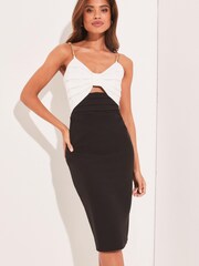 Lipsy Black/White Cut Out Bow Chain Strap Midi Dress - Image 1 of 4