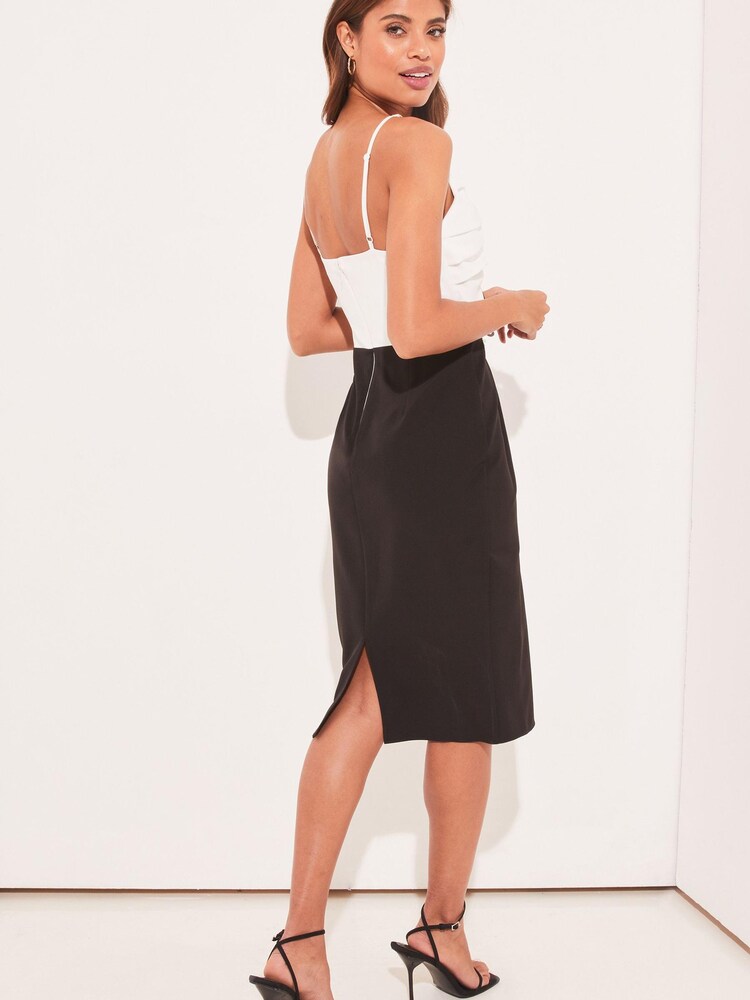 Lipsy Black/White Cut Out Bow Chain Strap Midi Dress - Image 2 of 4