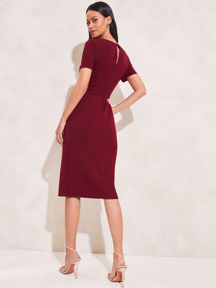 Lipsy Red Short Sleeve Wrap Style Slit Front Bodycon Dress - Image 2 of 4