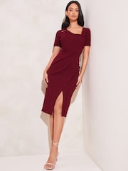 Lipsy Red Short Sleeve Wrap Style Slit Front Bodycon Dress - Image 3 of 4