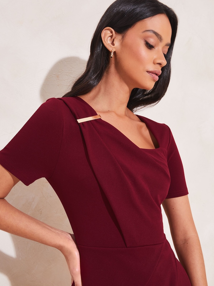 Lipsy Red Short Sleeve Wrap Style Slit Front Bodycon Dress - Image 4 of 4