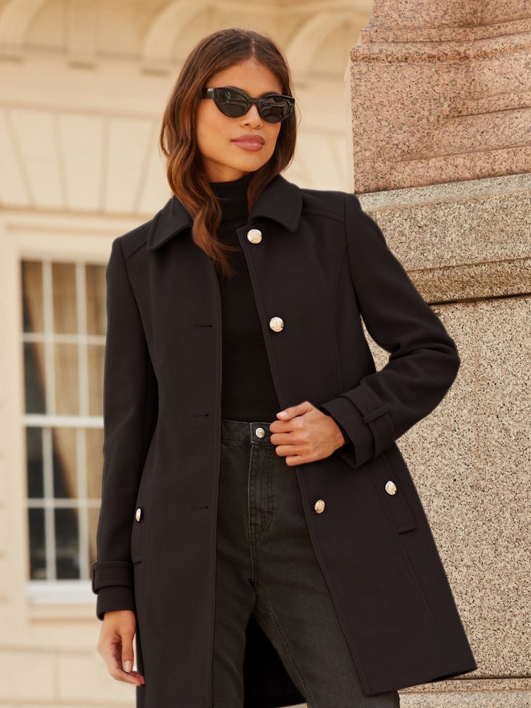 Lipsy Black Princess Military A Line Coat - Image 2 of 4 Lipsy Black Princess Military A Line Coat - Image 2 of 4