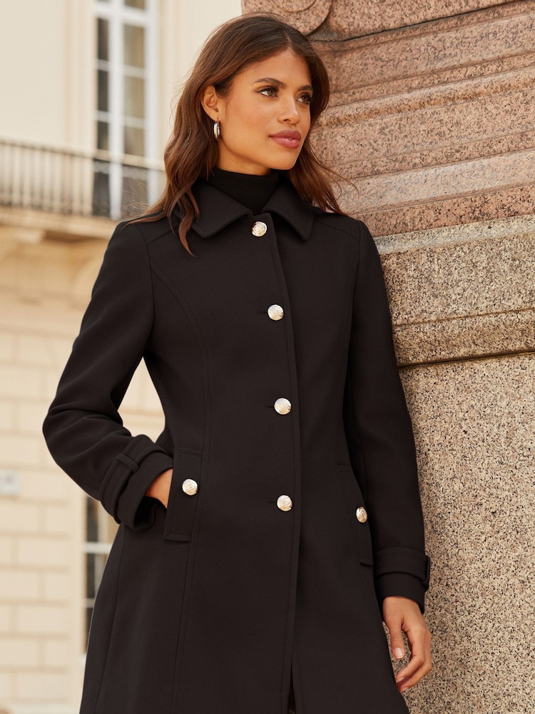 Lipsy Black Princess Military A Line Coat - Image 4 of 4 Lipsy Black Princess Military A Line Coat - Image 4 of 4