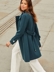 Lipsy Teal Green Petite Military Button Wrap High Neck Belted Coat - Image 2 of 4