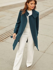 Lipsy Teal Green Petite Military Button Wrap High Neck Belted Coat - Image 3 of 4