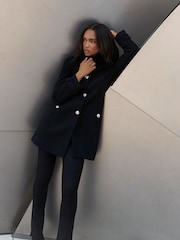 Lipsy Black Faux Fur Collar Military Button Coat - Image 4 of 4