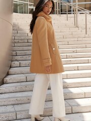 Lipsy Camel Faux Fur Collar Military Button Coat - Image 2 of 4