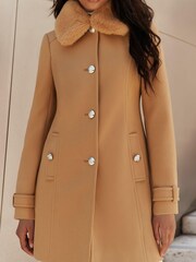 Lipsy Camel Faux Fur Collar Military Button Coat - Image 3 of 4