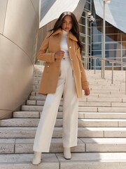 Lipsy Camel Faux Fur Collar Military Button Coat - Image 4 of 4