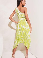 Lipsy Green One Shoulder Belted Pleated Midi Dress - Image 2 of 4